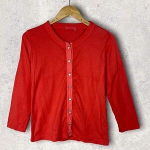 Fresh Produce Knit Cardigan‎ Sweater Red Size XS Cotton Made in USA Crew Neck